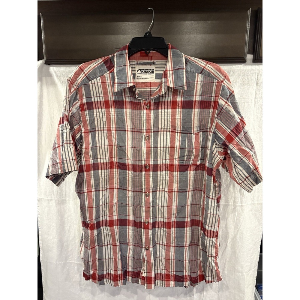 Mountain Khakis Men's Medium Plaid Button Shirt Red Blue 100% Cotton Hiking